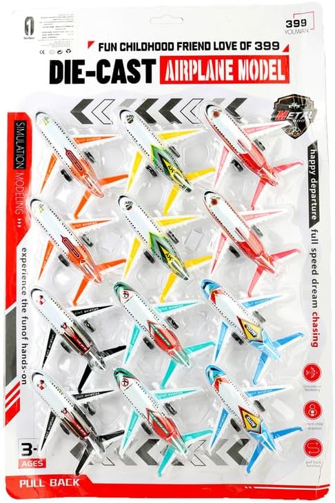 12 Pack Airplane Model Toys for Kids  Pull Back Diecast Planes for Ages 3+