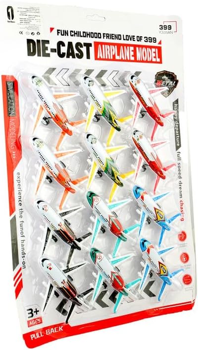 12 Pack Airplane Model Toys for Kids  Pull Back Diecast Planes for Ages 3+