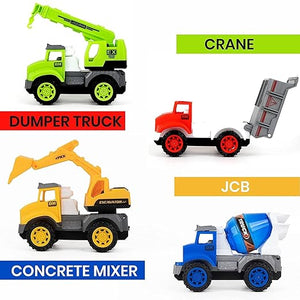 Friction Powered City Builder Series of Mixer, Excavator, Crane, Dumper Set of 4